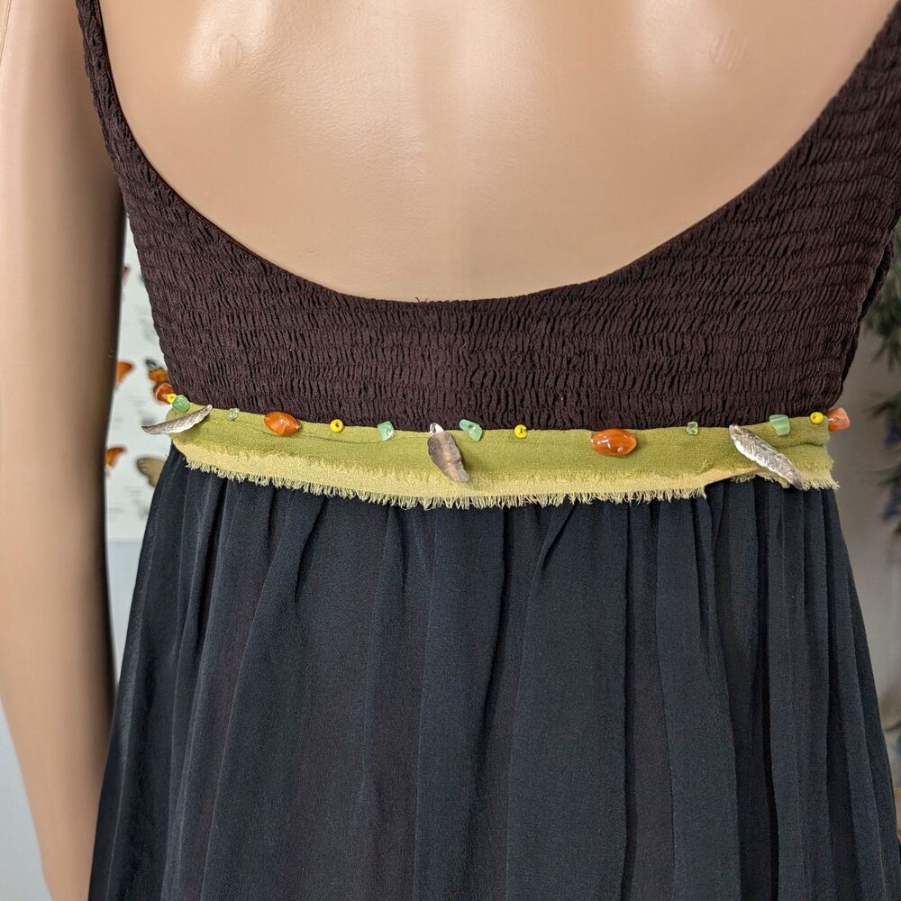 Vintage y2k Sue Wong Dress Silk Tribal Earth Fairycore Feather Beaded Size 4 - Picture 14 of 14